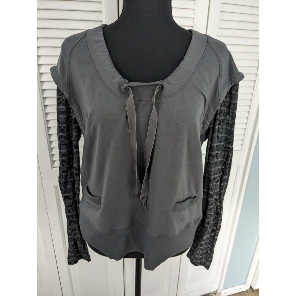 Lole Women's sz M Mixed Media Cotton Modal Grey Sweatshirt Pullover Burnout
